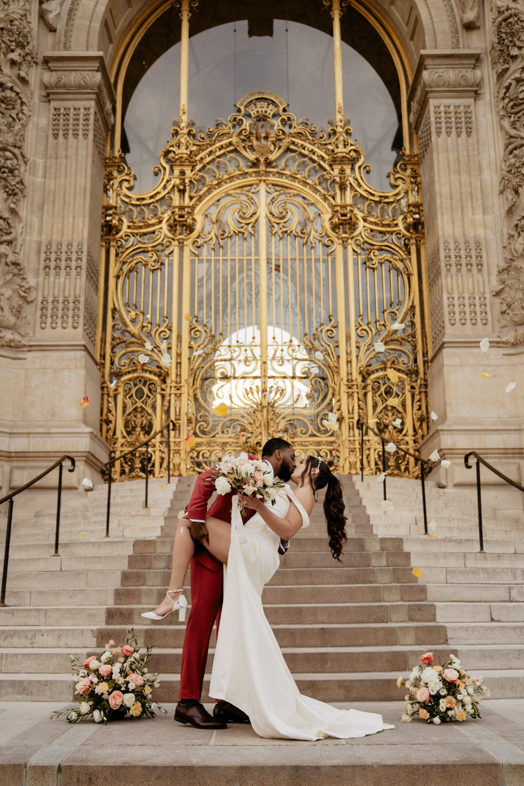 Paris Elopement Packages Elopement Photographer Videographer couple ceremony petal toss golden gate Petit Palais
