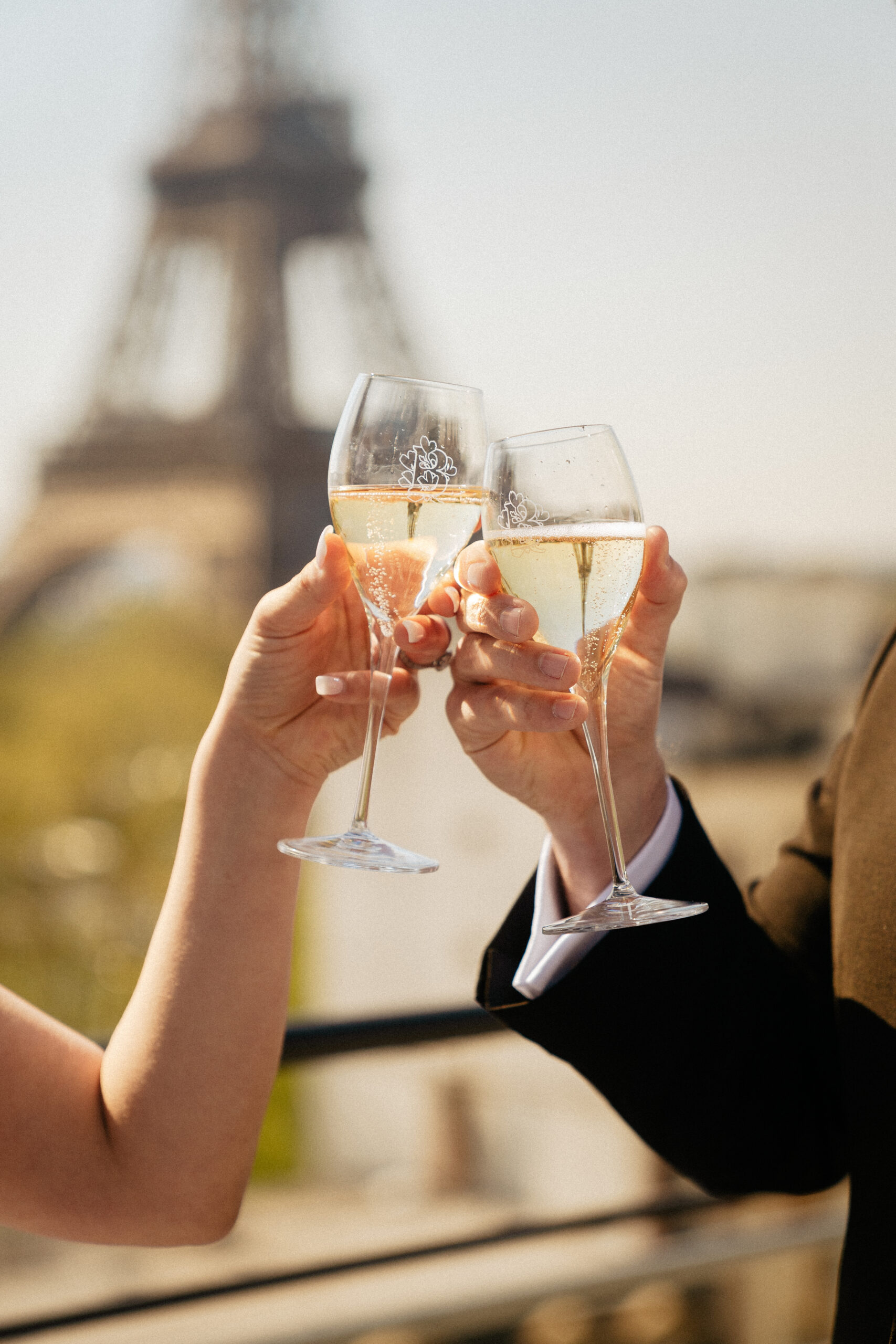 Destination Purple wedding elopement at Shangri-La Hotel Paris private rooftop Eiffel Tower view toast 